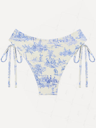 Crystal Cream Toile de Jouy Cinched Tie Side Hipster Bikini Bottom
