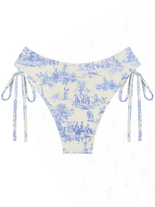 Crystal Cream Toile de Jouy Cinched Tie Side Hipster Bikini Bottom