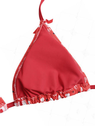 Vintage Red Polka Dot Lace Bowknot Halter Triangle Bikini Set