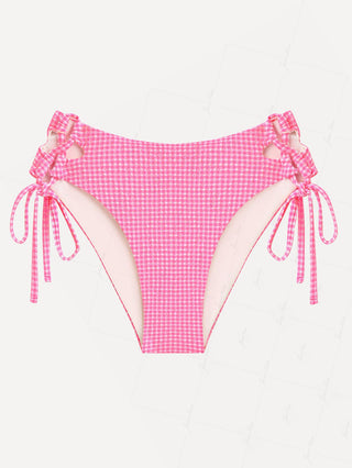 Light Pink Bubble Grid Lace Up Side Full Coverage Bikini Bottom