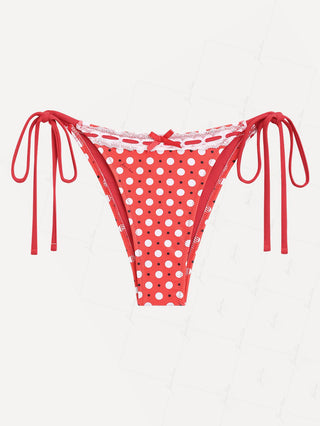 Vintage Red Polka Dot Lace Bowknot Tie Side Cheeky Bikini Bottom