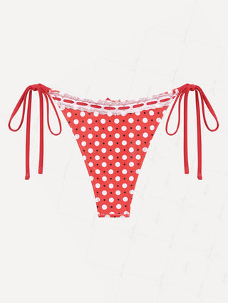 Vintage Red Polka Dot Lace Bowknot Tie Side Cheeky Bikini Bottom