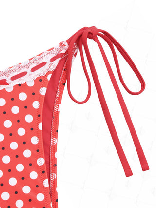 Vintage Red Polka Dot Lace Bowknot Tie Side Cheeky Bikini Bottom
