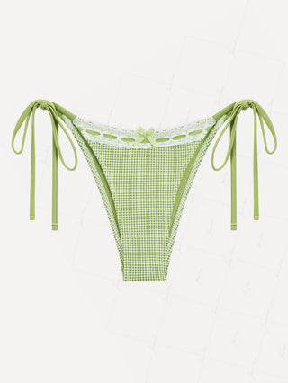 Green Gingham Lace Bowknot Tie Side Cheeky Bikini Bottom