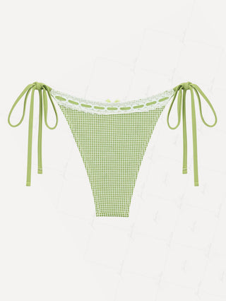 Green Gingham Lace Bowknot Tie Side Cheeky Bikini Bottom