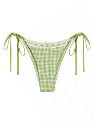 Green Gingham Lace Bowknot Tie Side Cheeky Bikini Bottom