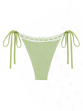 Green Gingham Lace Bowknot Tie Side Cheeky Bikini Bottom