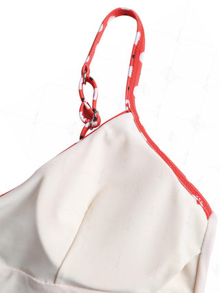 Vintage Red Polka Dot Lace Bowknot Cami Tankini Top