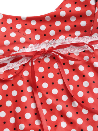 Vintage Red Polka Dot Lace Bowknot Cami Tankini Top