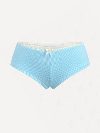 Sky Blue Knitted Plaid Lace Low Rise Beach Swim Bottom Boyshorts