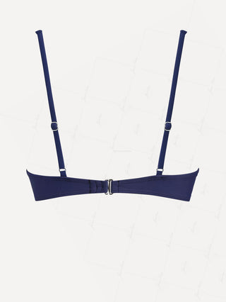 Deep Blue Contrast Lace Bowknot Underwire Bikini Top