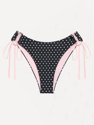 Black Polka Dot Print Tied Side Full Coverage Bikini Bottom