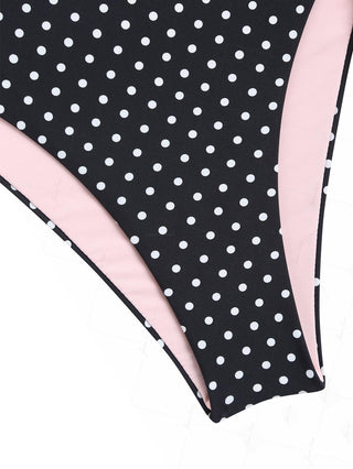Black Polka Dot Print Tied Side Full Coverage Bikini Bottom