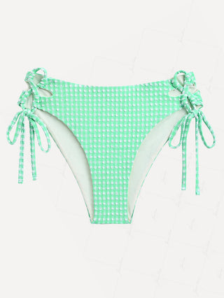 Green Bubble Grid Lace Up Side Full Coverage Bikini Bottom