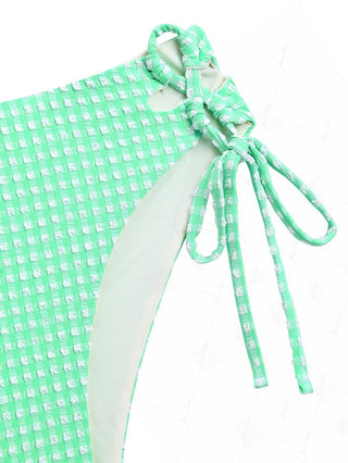 Green Bubble Grid Lace Up Side Full Coverage Bikini Bottom