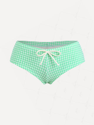 Green Bubble Grid Bowknot Low Rise Beach Swim Bottom Boyshorts
