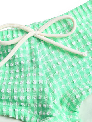 Green Bubble Grid Bowknot Low Rise Beach Swim Bottom Boyshorts