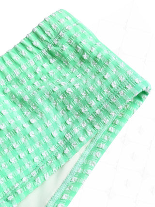 Green Bubble Grid Bowknot Low Rise Beach Swim Bottom Boyshorts