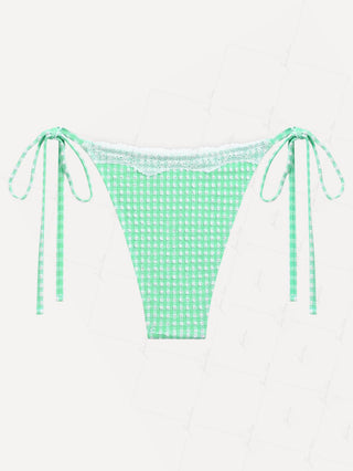 Green Bubble Grid Lace Bowknot Tie Side Cheeky Bikini Bottom