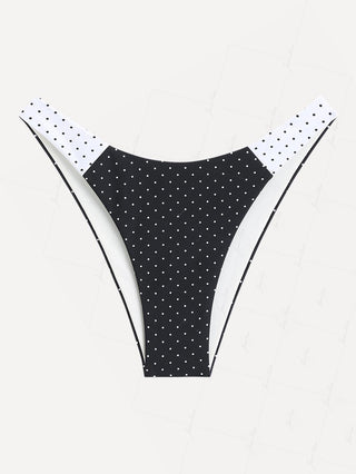 Black Colorblock Polka Dot Print Cheeky Bikini Bottom