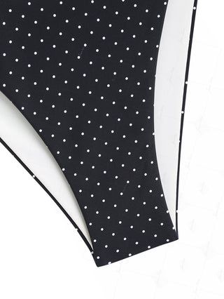 Black Colorblock Polka Dot Print Cheeky Bikini Bottom