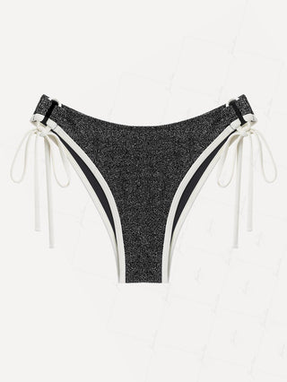 Black Lurex Sparkly Contrast Cinched Tie Side Bikini Bottom
