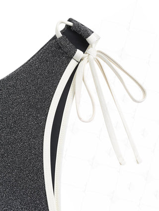 Black Lurex Sparkly Contrast Cinched Tie Side Bikini Bottom