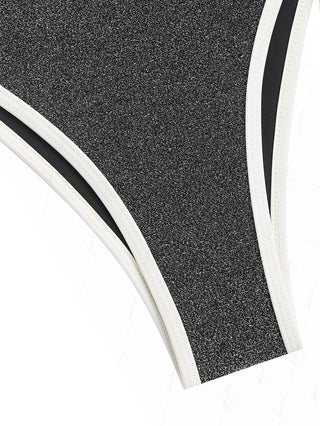 Black Lurex Sparkly Contrast Cinched Tie Side Bikini Bottom