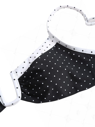 Black Colorblock Polka Dot Print Ruched U-ring Bikini Top