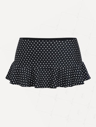 Vintage Black Polka Dot Low Rise Ruffles Swim Skirted Bottom