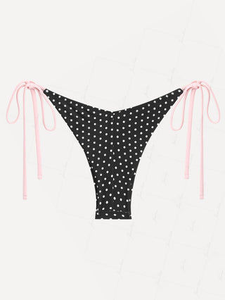 Vintage Black Polka Dot Lace Bowknot Brazilian Bikini Bottom