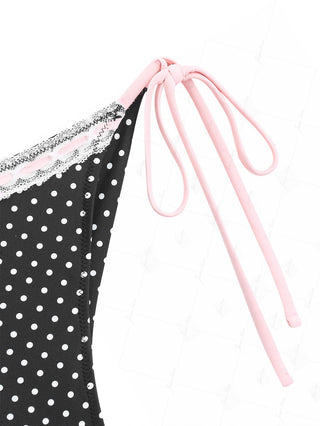 Vintage Black Polka Dot Lace Bowknot Brazilian Bikini Bottom
