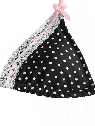 Vintage Black Polka Dot Lace Bowknot Halter Triangle Bikini Top