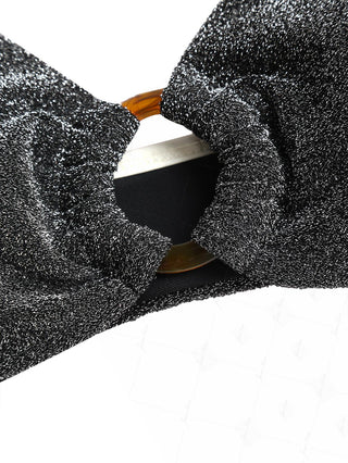 Black Lurex Sparkly Contrast Binding O Ring Bikini Top