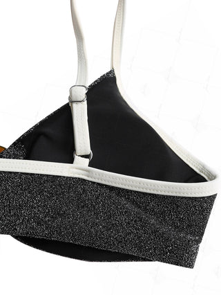 Black Lurex Sparkly Contrast Binding O Ring Bikini Top