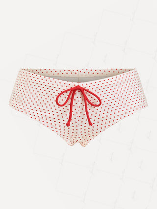 Crystal Cream Polka Dot Bowknot Low Rise Beach Swim Bottom Boyshorts