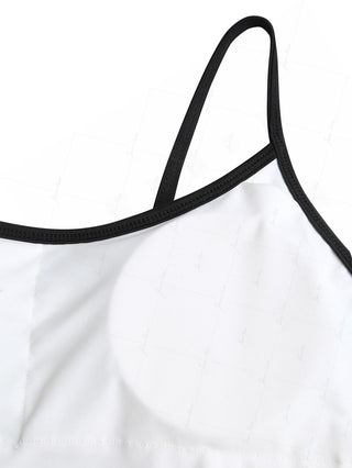 White Terry Cloth Jacquard Contrast Binding One-piece Swimsuit