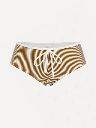 Coffee Striped Bowknot Low Rise Beach Swim Bottom Boyshorts
