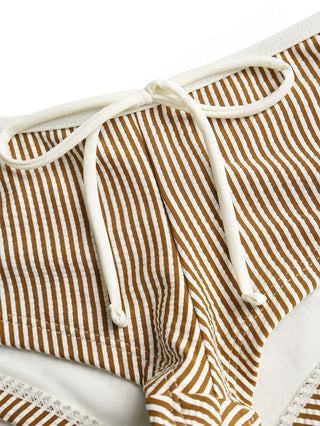 Coffee Striped Bowknot Low Rise Beach Swim Bottom Boyshorts