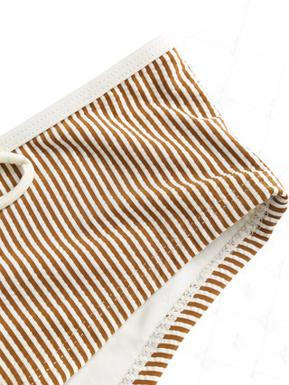 Coffee Striped Bowknot Low Rise Beach Swim Bottom Boyshorts