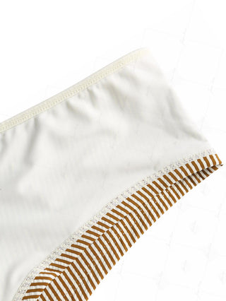 Coffee Striped Bowknot Low Rise Beach Swim Bottom Boyshorts