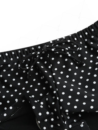 Black Polka Dot Print Bowknot Low Rise Beach Swim Bottom Boyshorts