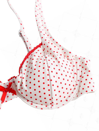 Crystal Cream Polka Dot Lace Bowknot Underwire Bikini Top