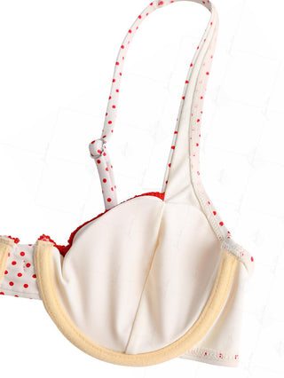 Crystal Cream Polka Dot Lace Bowknot Underwire Bikini Top
