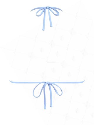 Light Blue Striped Contrast Lace Bowknot Halter Triangle Bikini Top