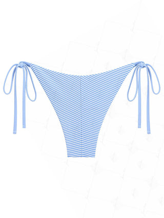 Light Blue Striped Contrast Lace Bowknot Tie Side Cheeky Brazilian Bikini Bottom