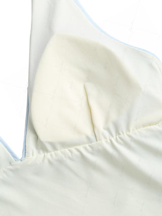 Light Blue Ribbed Knit Bowknot Plunging Neck Halter Tied Tankini Top