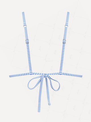 Light Blue Striped Frilled Ruffles Bowknot Triangle Bikini Top