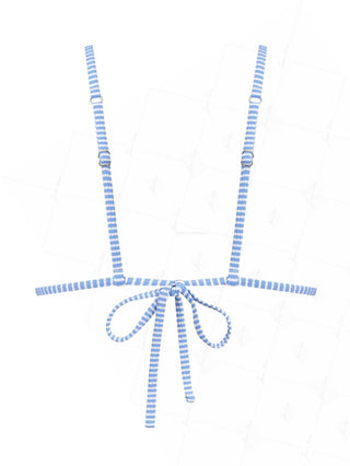 Light Blue Striped Frilled Ruffles Bowknot Triangle Bikini Top