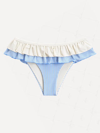 Light Blue Striped Contrast Layered Peplum Skirted Bikini Bottom